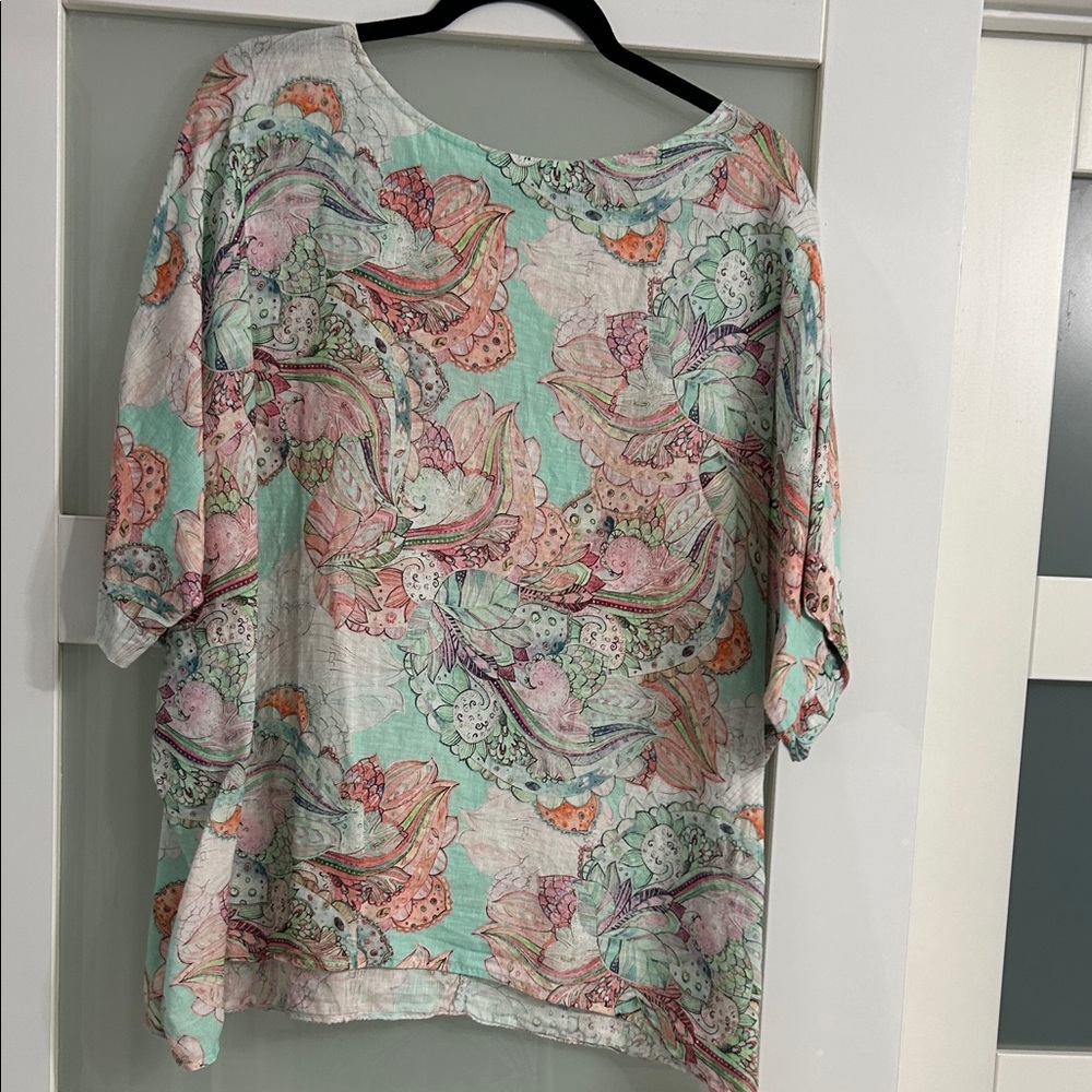 ITALIAN LINEN  Floral Print Women's Top size L/XL